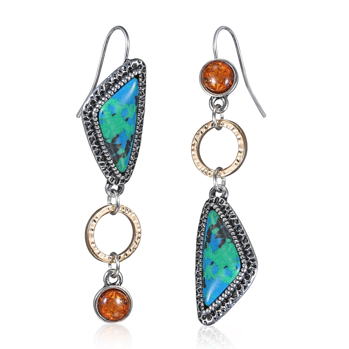 Lapis and Quartz Two Tone Geometric Drop Earrings, drop earrings for women, botanical inspired, front view