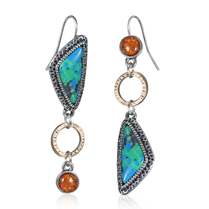 Lapis and Quartz Two Tone Geometric Drop Earrings, drop earrings for women, botanical inspired, front view