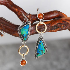 Lapis & Quartz Two Tone Geometric Drop Earrings
