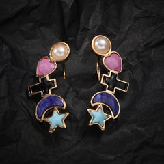 Crystal & Pearl 18K Gold-Plated Celestial Heart Drop Earrings