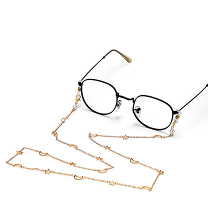 Pearl and 18K Gold-Plated Celestial Station Glasses Chain, elegant gift for her, front view