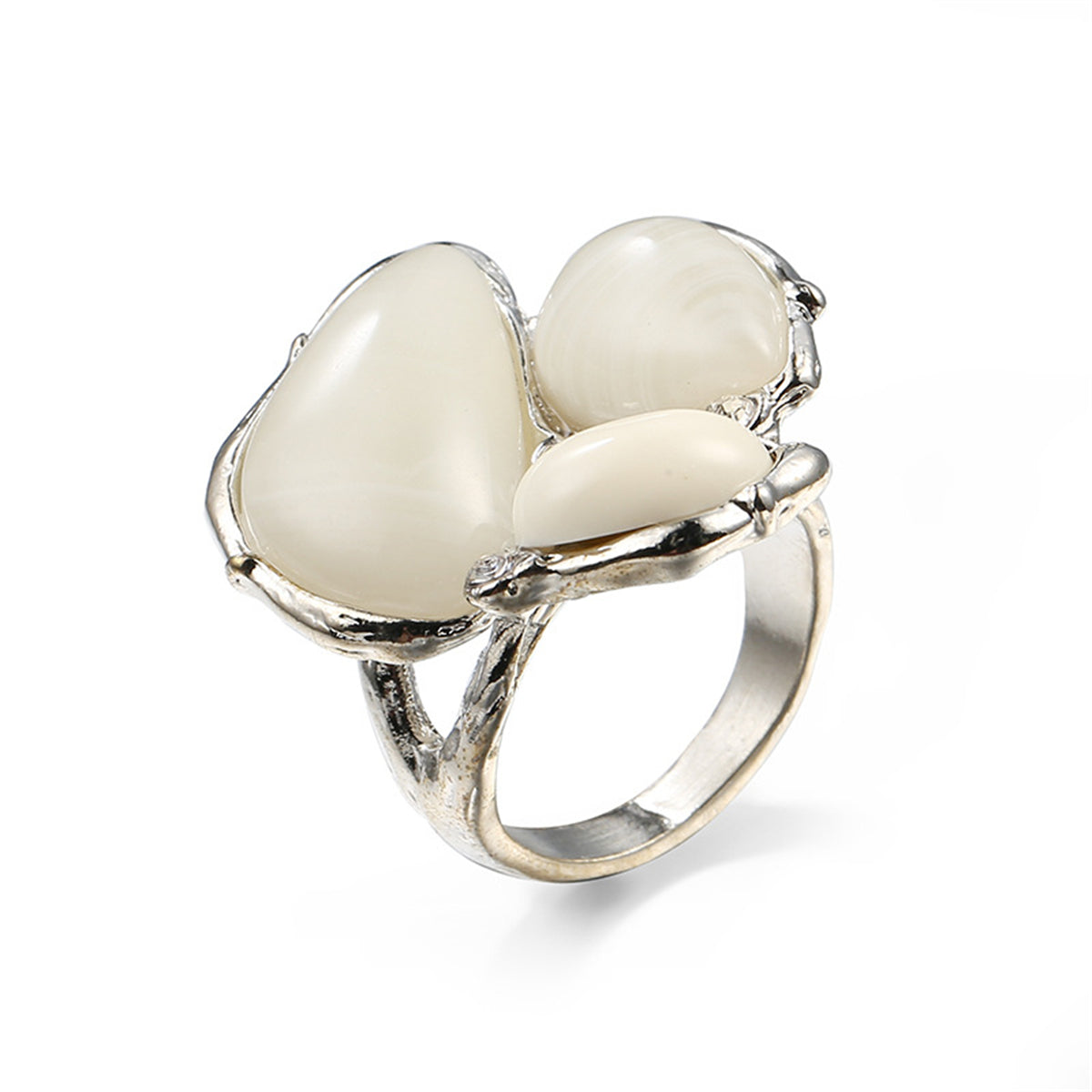White Cats Eye Silver-Plated Abstract Ring, silver statement rings for women, everyday style, side view