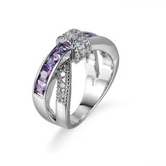 Purple Crystal & Cubic Zirconia Openwork Twist Princess-Cut Ring