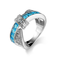 Sea Blue Crystal & Cubic Zirconia Openwork Twist Princess-Cut Ring