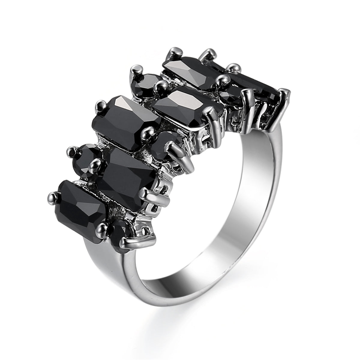 Black Crystal & Black Cubic Zirconia Radiant-Cut Cluster Pavé Ring