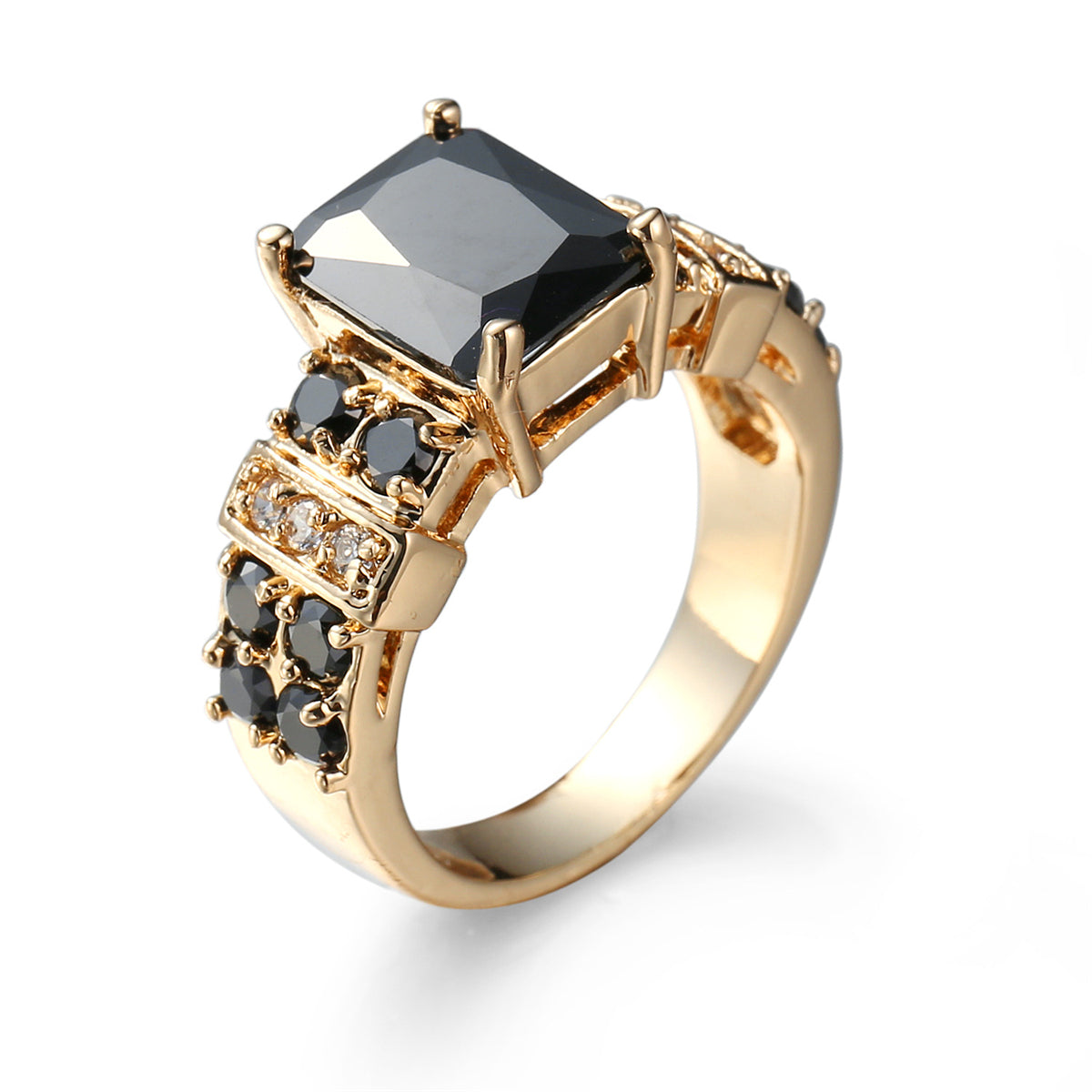 Black Crystal & Cubic Zirconia 18K Gold-Plated Multi-Row Radiant-Cut Ring