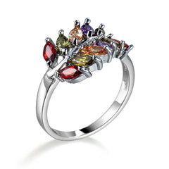 Marquise Crystal & Silver-Plated Leaf Ring