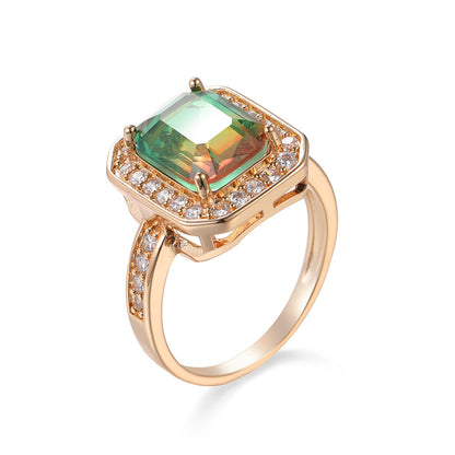 Red-Green Crystal & Cubic Zirconia Radiant-Cut Channel Halo Ring