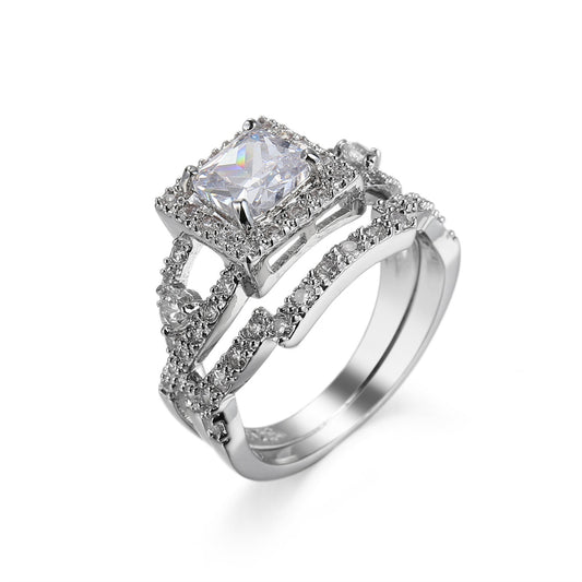 Crystal and Cubic Zirconia Openwork Princess-Cut Ring, jewelry gift sets for women, botanical inspired, front view