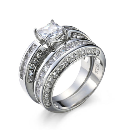 Crystal and Cubic Zirconia Princess-Cut Ring Set, jewelry gift sets for women, elegant gift for her, front view