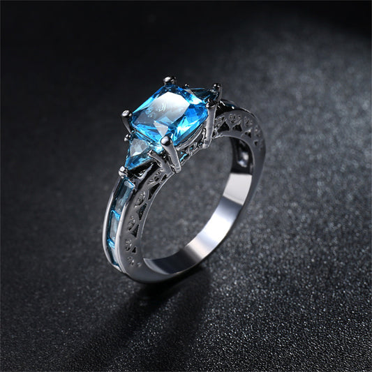 Sea Blue Crystal and Rhodium-Plated Prong-Set Ring, statement rings for women, everyday style, front view