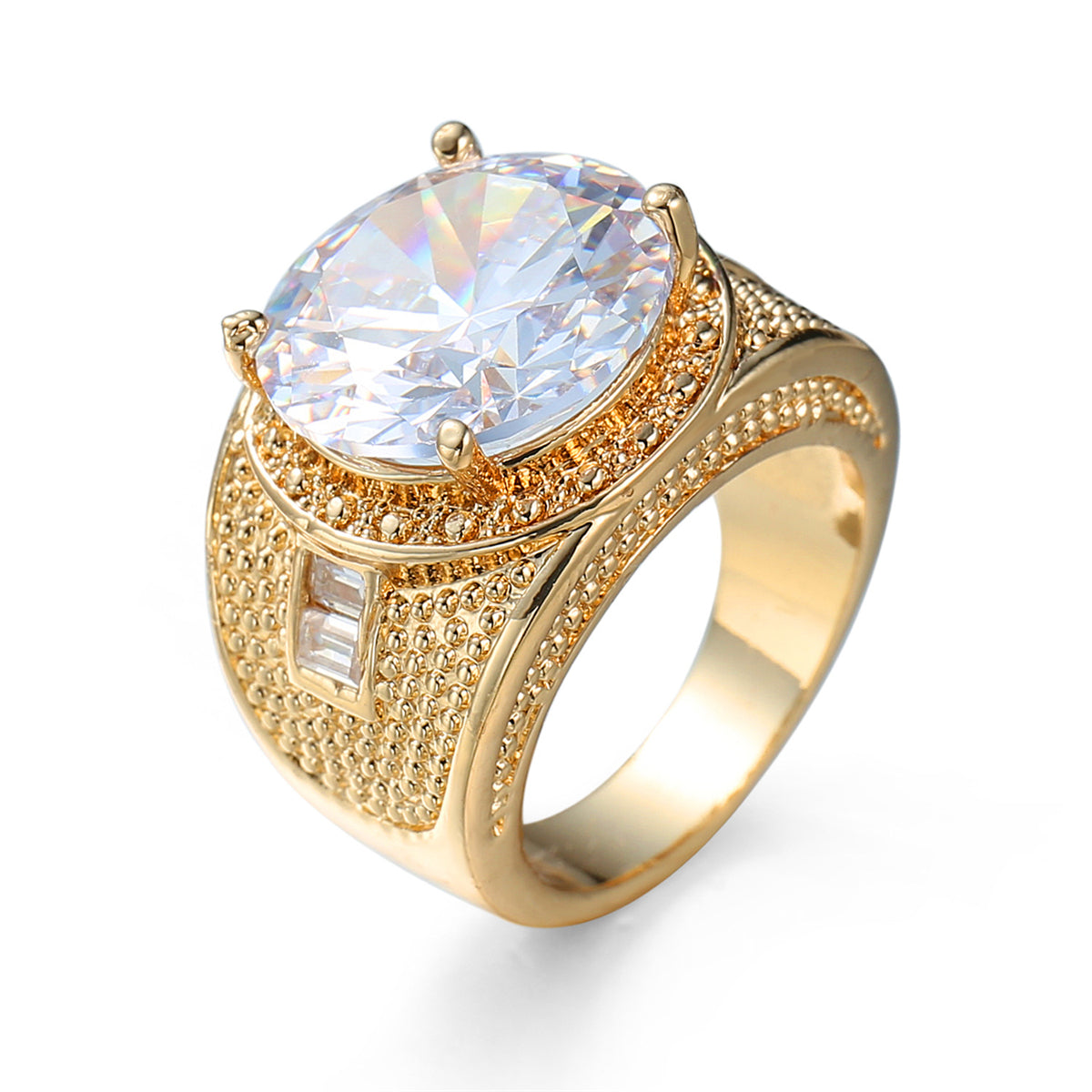 Crystal and 18K Gold-Plated Wide Ring, gold statement rings for women, everyday style, side view
