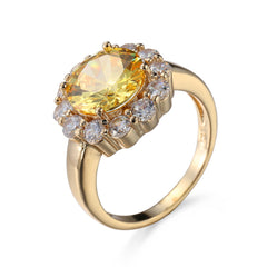 Yellow Crystal & Cubic Zirconia 18K Gold-Plated Halo Ring
