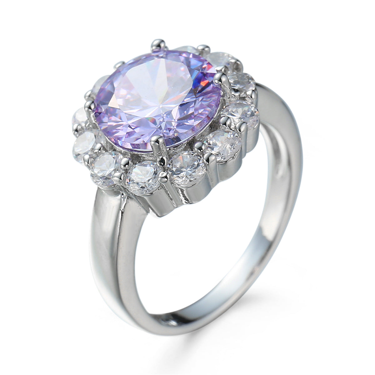 Blue Crystal and Cubic Zirconia Silver-Plated Halo Ring, silver statement rings for women, vintage-inspired design, side view