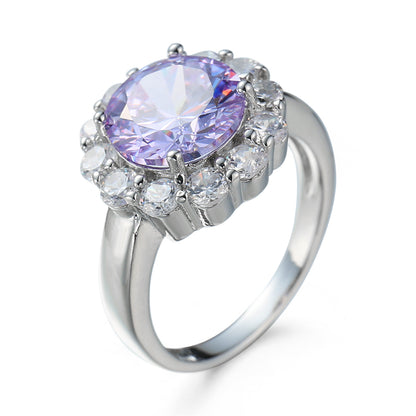 Blue Crystal and Cubic Zirconia Silver-Plated Halo Ring, silver statement rings for women, vintage-inspired design, side view