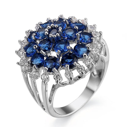 Navy Crystal and Cubic Zirconia Silver-Plated Floral Ring, silver statement rings for women, lifestyle look