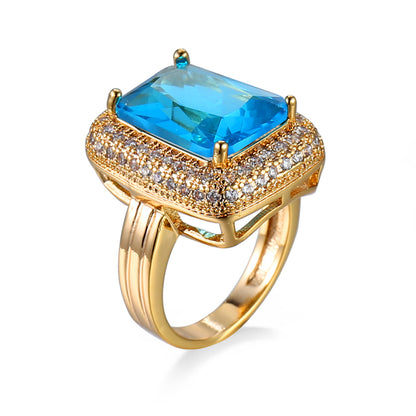Sea Blue Crystal & Cubic Zirconia Radiant-Cut Ring