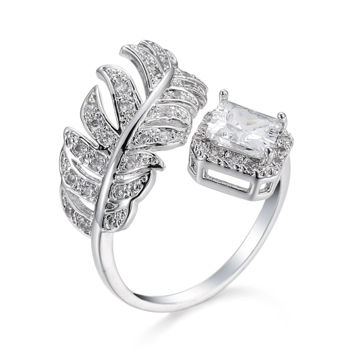 Crystal & Cubic Zirconia Silver-Plated Leaf Bypass Ring