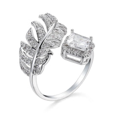Crystal & Cubic Zirconia Silver-Plated Leaf Bypass Ring
