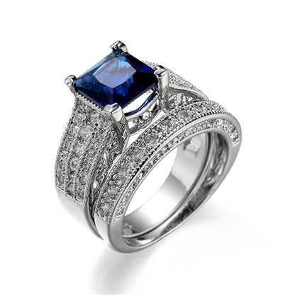 Navy Crystal and Cubic Zirconia Band Ring Set, jewelry gift sets for women, elegant gift for her, front view
