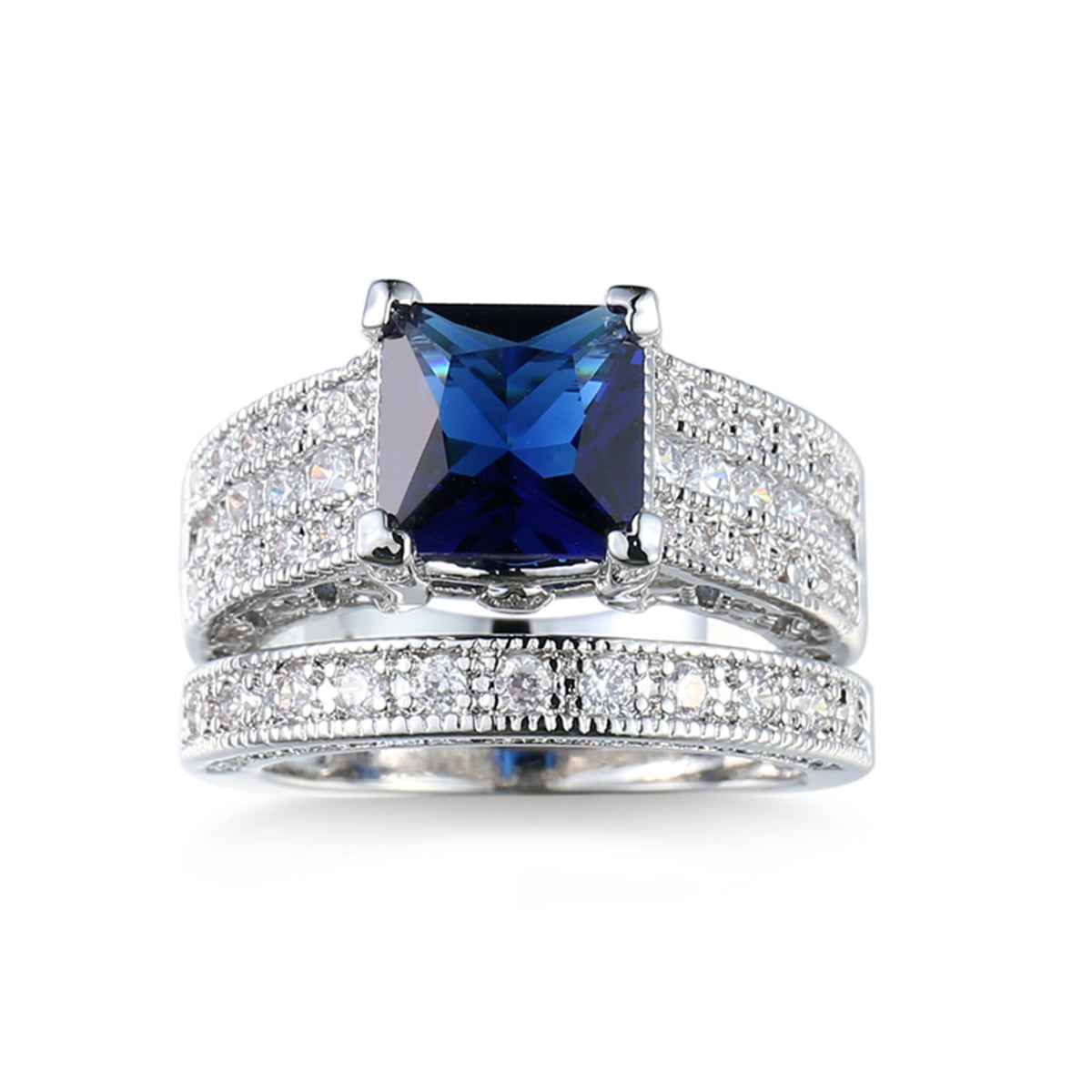 Navy Crystal and Cubic Zirconia Band Ring Set, jewelry gift sets for women, elegant gift for her, side view
