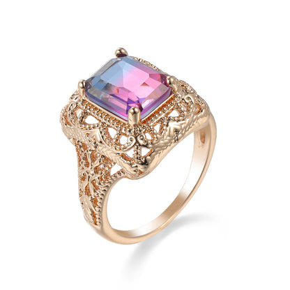 Rose Purple Crystal & 18K Gold-Plated Radiant-Cut Ring
