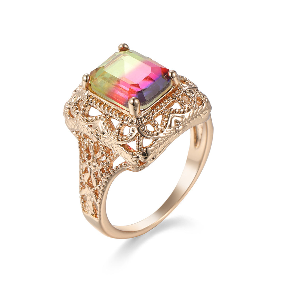 Red & Purple Crystal & 18K Gold-Plated Radiant-Cut Ring