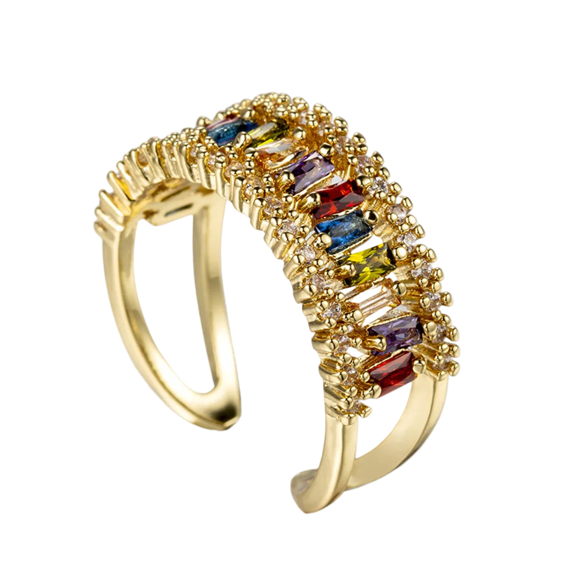Multicolor Crystal & Cubic Zirconia 18K Gold-Plated Open Ring