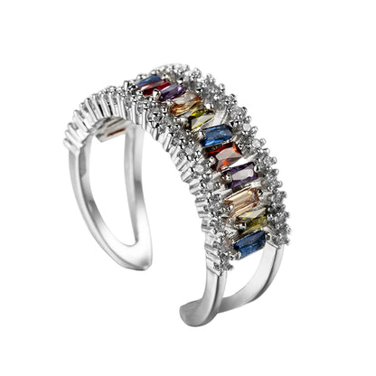 Multicolor Crystal & Cubic Zirconia Silver-Plated Open Ring