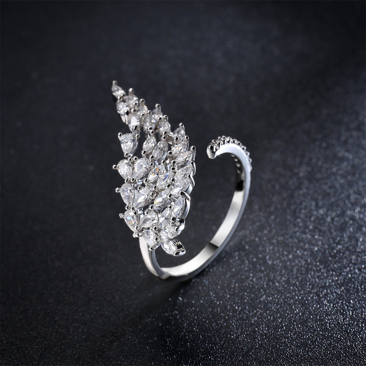 Crystal & Cubic Zirconia Marquise Wing Adjustable Bypass Ring