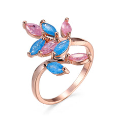 Pink & Blue Crystal 18K Rose Gold-Plated Leaves Bypass Ring