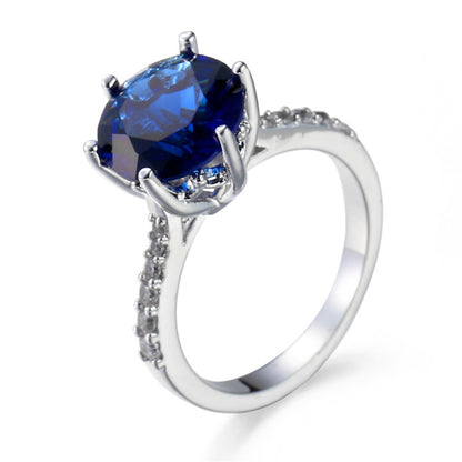 Blue Crystal and Cubic Zirconia Pavé Round-Cut Ring, statement rings for women, vintage-inspired design, side view