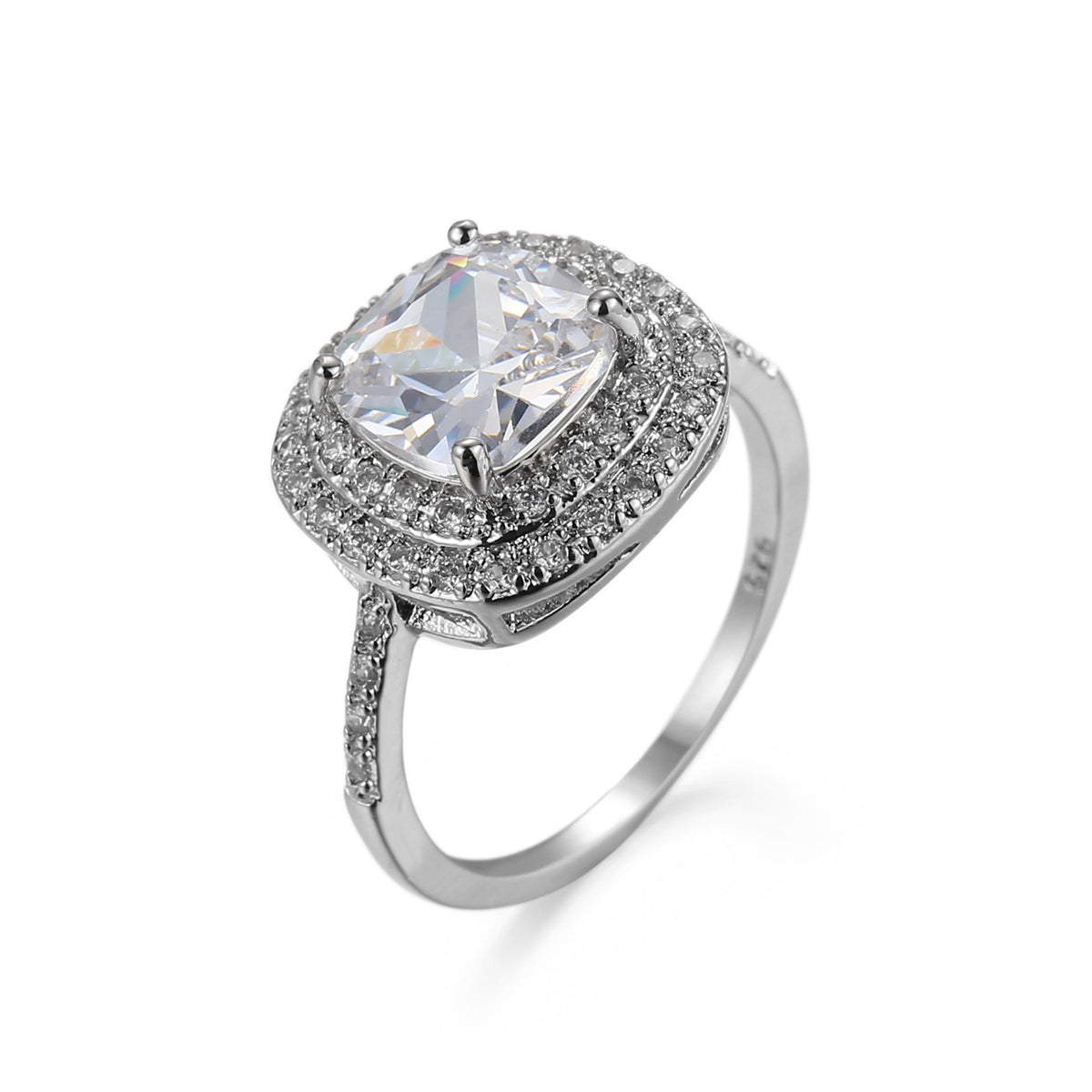 Cubic Zirconia and Crystal Halo Ring, statement rings for women, botanical inspired, side view