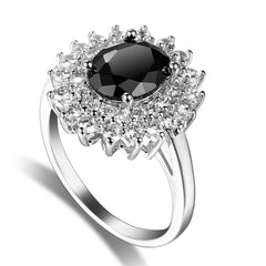Cubic Zirconia & Black Crystal Flower Halo Ring