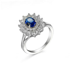 Cubic Zirconia & Navy Crystal Flower Halo Ring