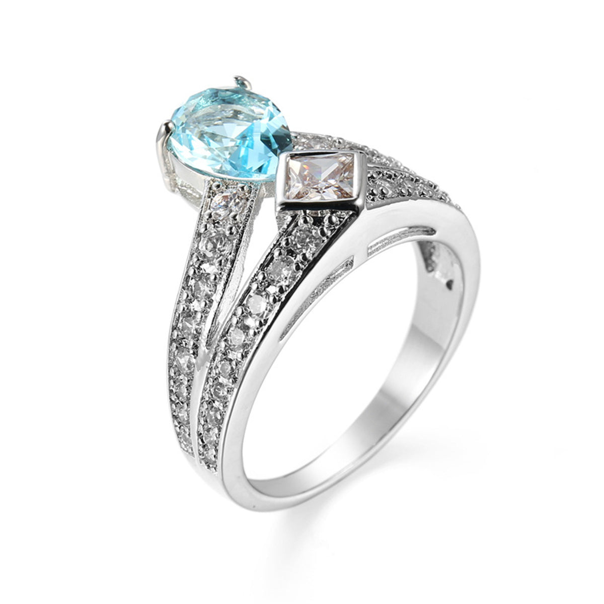 Sea Blue Crystal & Cubic Zirconia Pear-Cut Ring