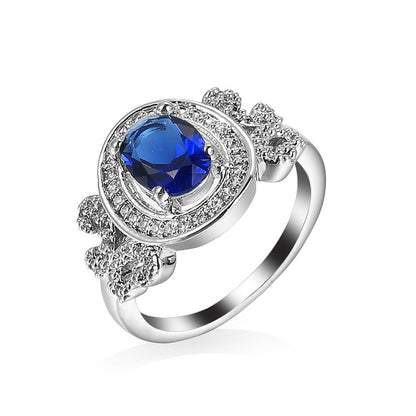 Navy Crystal and Cubic Zirconia Halo Butterfly Ring, statement rings for women, dainty minimalist design, side view