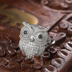 Cubic Zirconia & Silver-Plated Owl Ring
