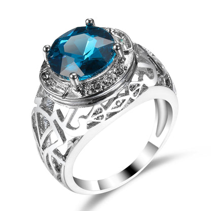 Blue Crystal and Silver-Plated Filigree Cocktail Ring, silver statement rings for women, lifestyle look