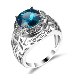 Blue Crystal & Silver-Plated Filigree Cocktail Ring