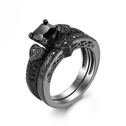 Black Crystal and Black Cubic Zirconia Heart Princess-Cut Ring and Pavé Band, jewelry gift sets for women, lifestyle look
