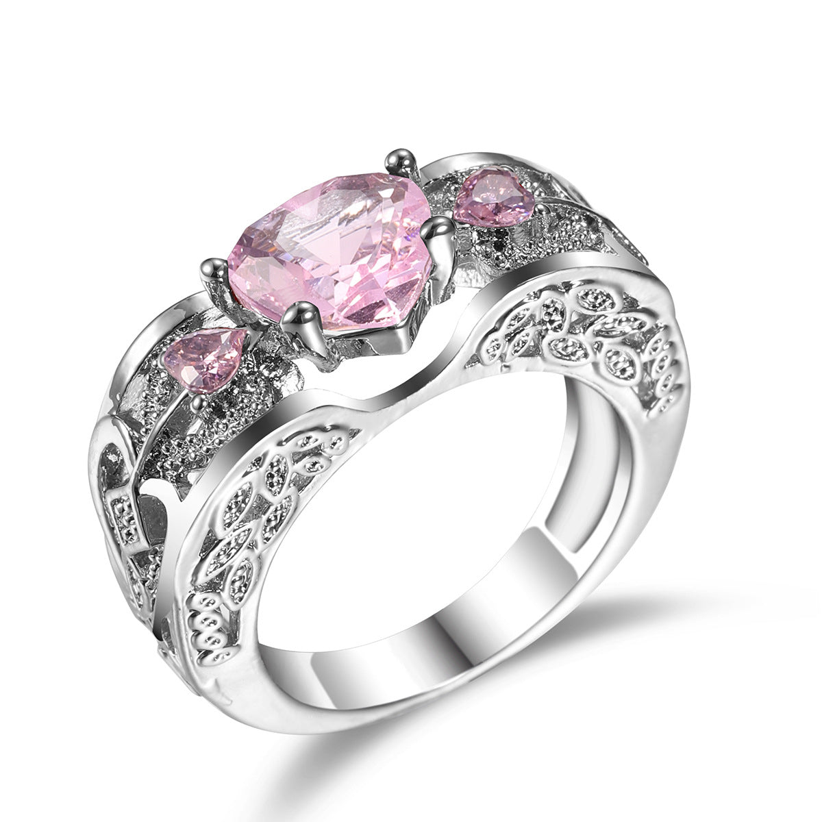 Pink Crystal and Cubic Zirconia Heart Band Ring, jewelry gift sets for women, elegant gift for her, lifestyle look