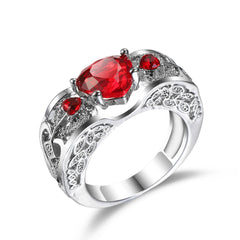 Red Crystal & Cubic Zirconia Floral Heart-Cut Band