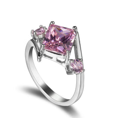 Pink Crystal & Cubic Zirconia Curve Princess-Cut Ring