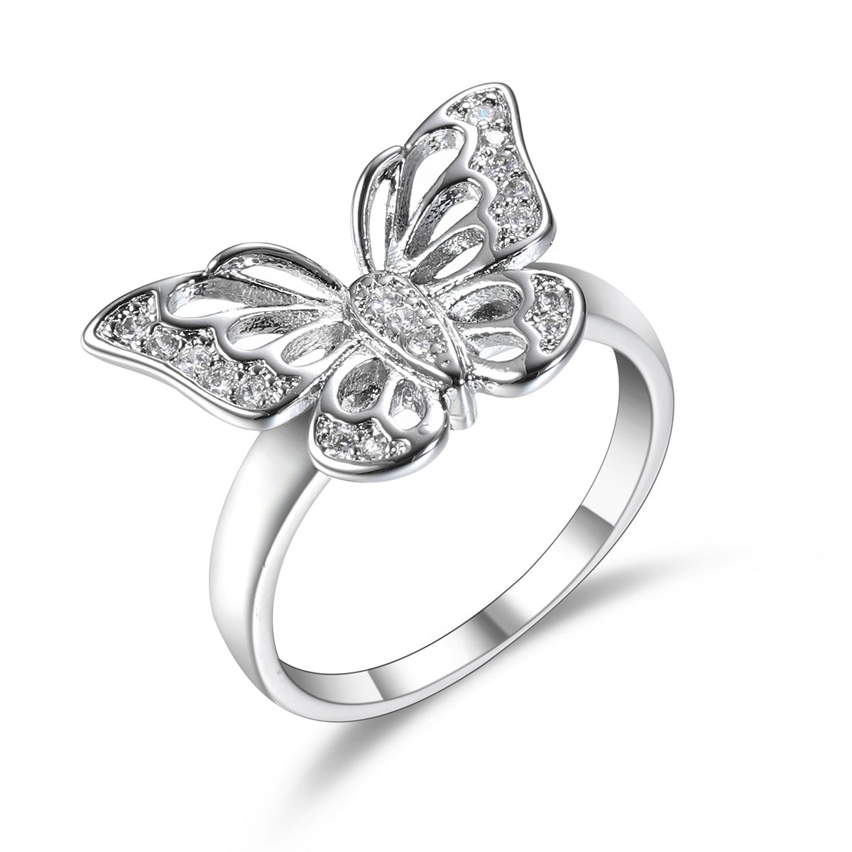 Cubic Zirconia and Silver-Plated Butterfly Ring, silver statement rings for women, elegant gift for her, lifestyle look