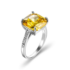 Yellow Princess Crystal & Cubic Zirconia Silver-Plated Prong-Set Ring