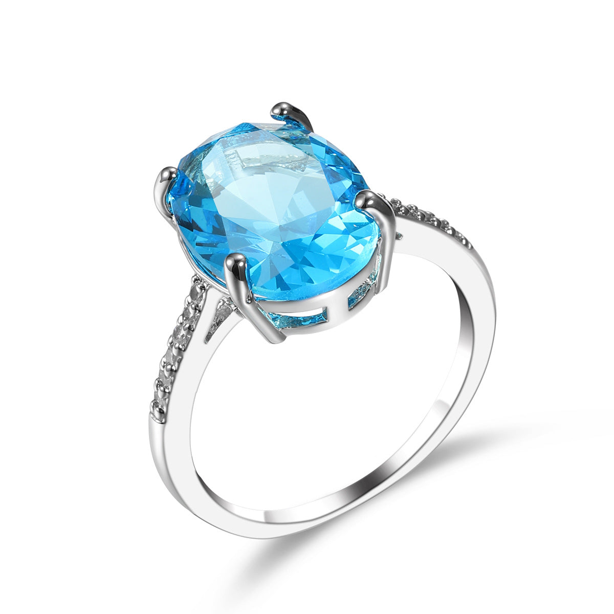 Sea Blue Crystal & Cubic Zirconia Band Ring