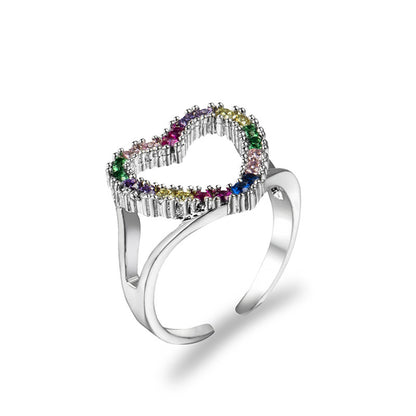 Red Cubic Zirconia and Silver-Plated Open Heart Ring, silver statement rings for women, vintage-inspired design, side view