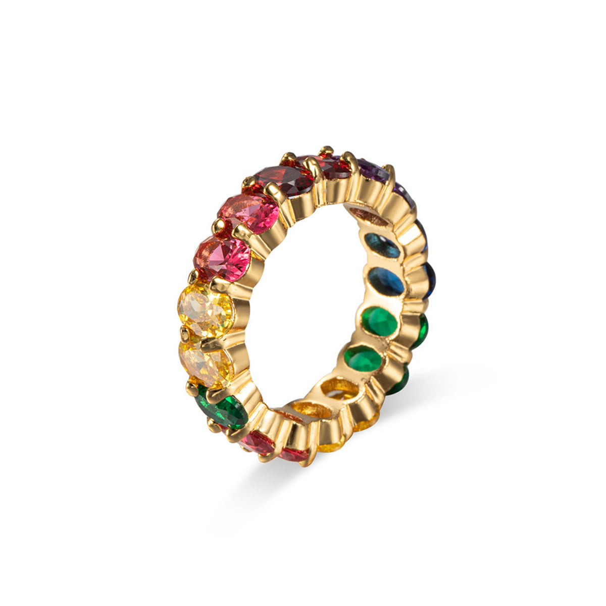 Blue Multicolor Crystal & 18K Gold-Plated Rainbow Band