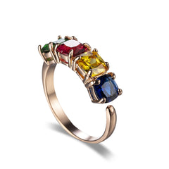 Crystal & 18K Rose Gold-Plated Blue Princess-Cut Ring